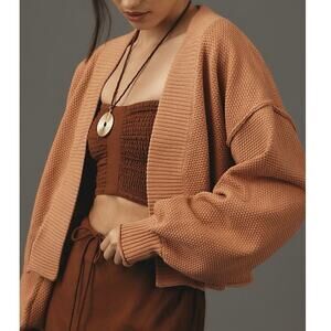 NWT Flat White Anthropologie Livvy Waffle Knit Cardigan Sweater Rose Sz One Size